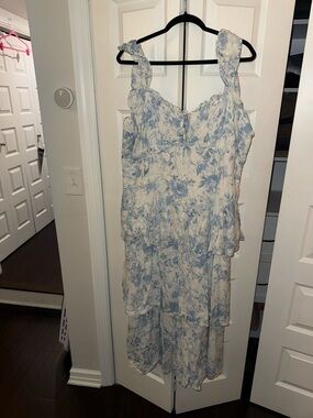 ARULA White and Light Blue Floral Eyelet Maxi Dress